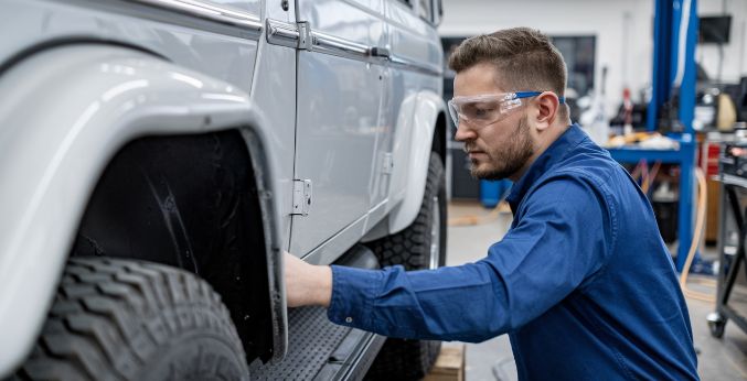 Technician working on Mercedes – Allard Collision Casa Grande Technician working on Mercedes - Allard Collision Casa Grande