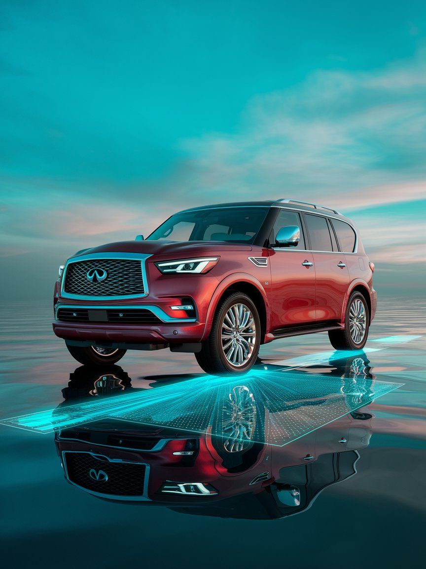 red-infiniti-qx80 showing the ADAS Infiniti Certified Collision Repair Allard Collision red Infiniti qx80-showing-the-ADAS-Infiniti-Certified-Collision-Repair-Allard-Collision