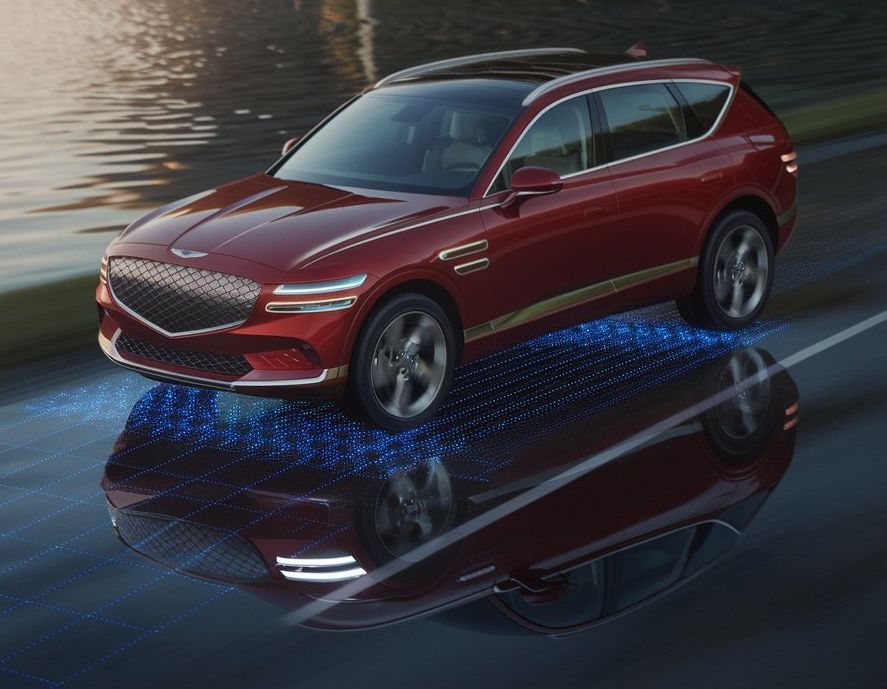 Red Genesis SUV showing ADAS underneath Allard Collision Genesis Certified Collision Repair Red-Genesis-SUV-showing-ADAS-underneath-Allard-Collision-Genesis-Certified-Collision-Repair