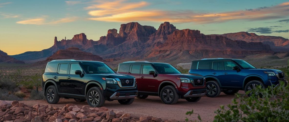 line up of Nissan Suvs in the Arizona desert Allard Collision Nissan Certified Collision Repair line-up-of-Nissan-Suvs-in-the-Arizona-desert-Allard-Collision-Nissan-Certified-Collision-Repair