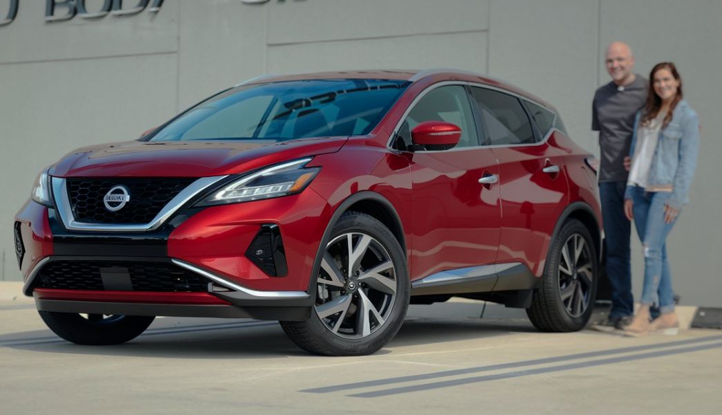 red Nissan Murano with customers Allard Collision Nissan Certified Collision Repair red-Nissan-Murano-with-customers-Allard-Collision-Nissan-Certified-Collision-Repair