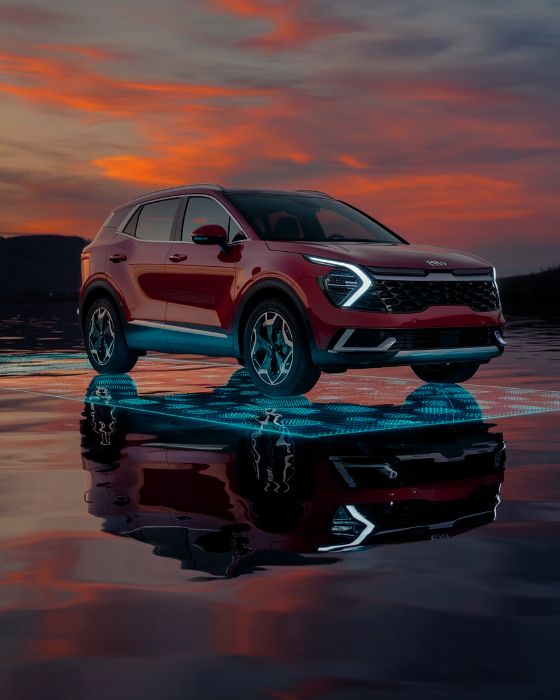 red-kia-suv-showing-adas-underneath-Allard-Collision-Kia-Certified-Collision-Repair