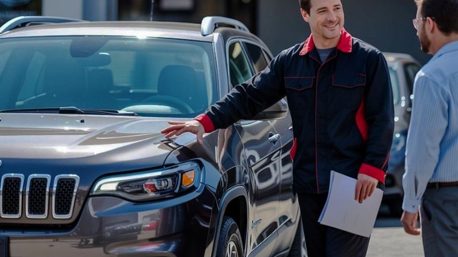 Jeep Certified Collision Repair employee with customer